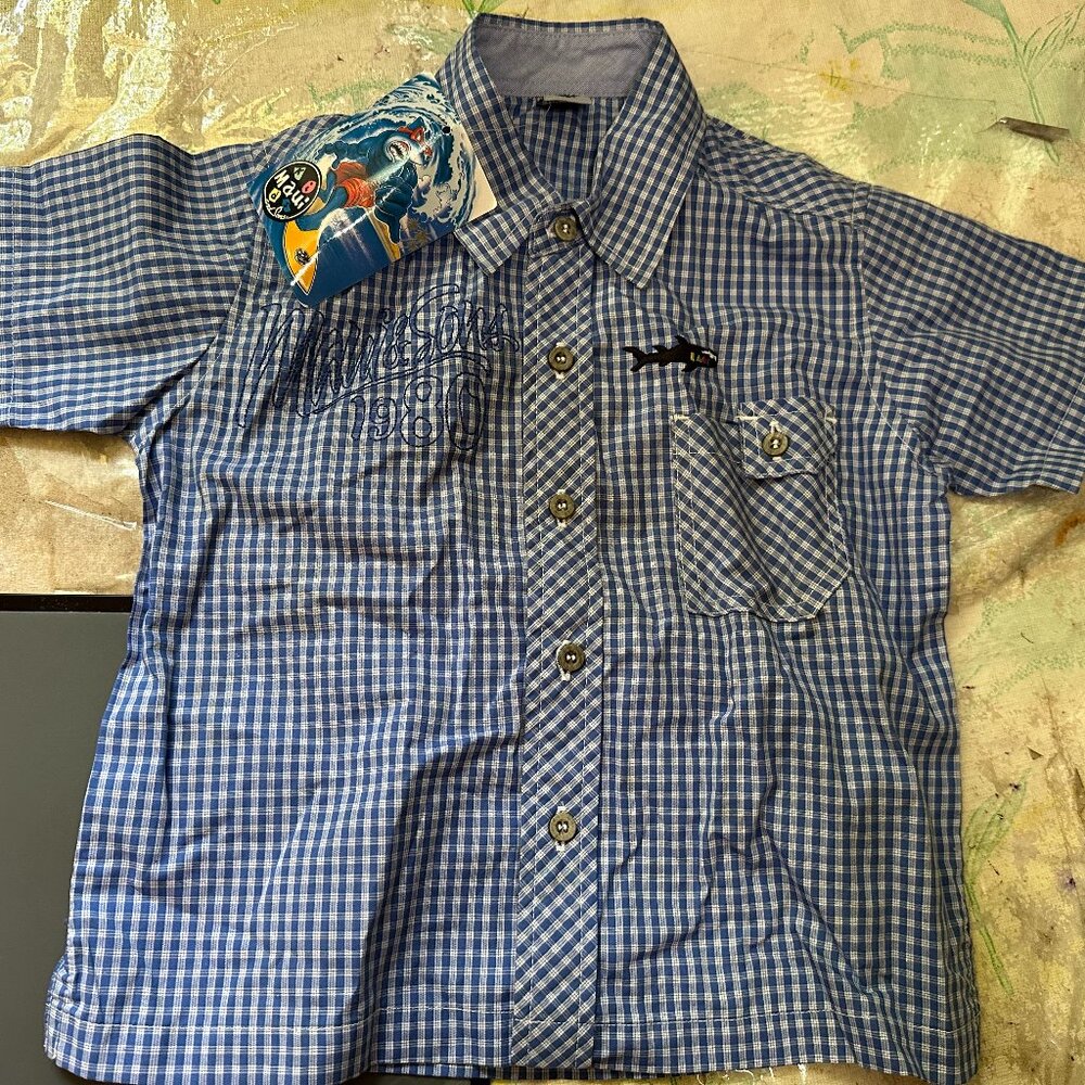 NWT Maui & Sons Baby Kid's Blue Checks Button Front Shirt Size 2